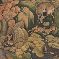 A Fine Painting After the Mogul Folio: King Bahram Gur Sees a Herd of Deer Mesmerized by Dilaram’s Music, North India, 20th Century