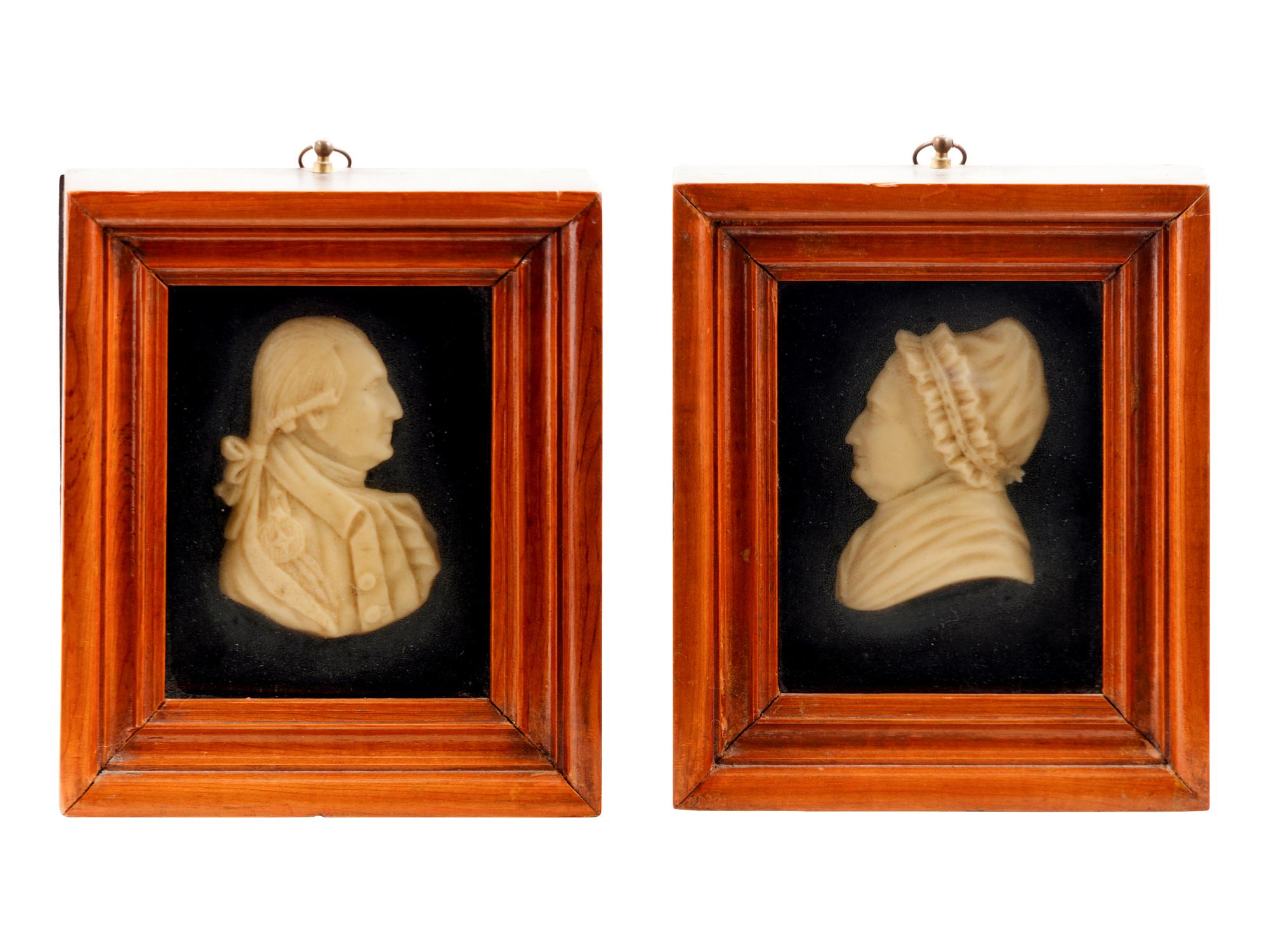 A Pair of Wax Portrait Busts of George and Martha Washington