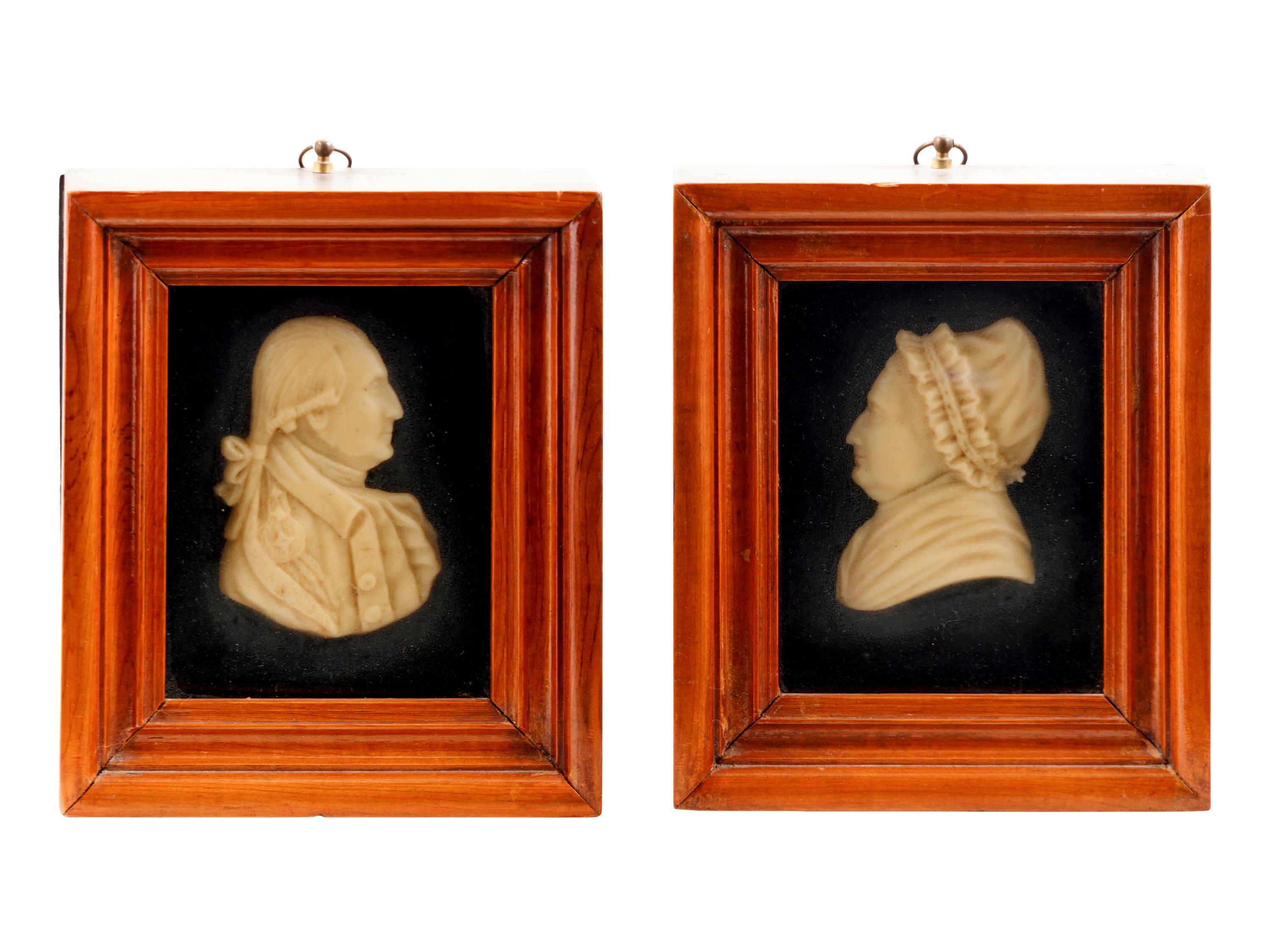 A Pair of Wax Portrait Busts of George and Martha Washington
