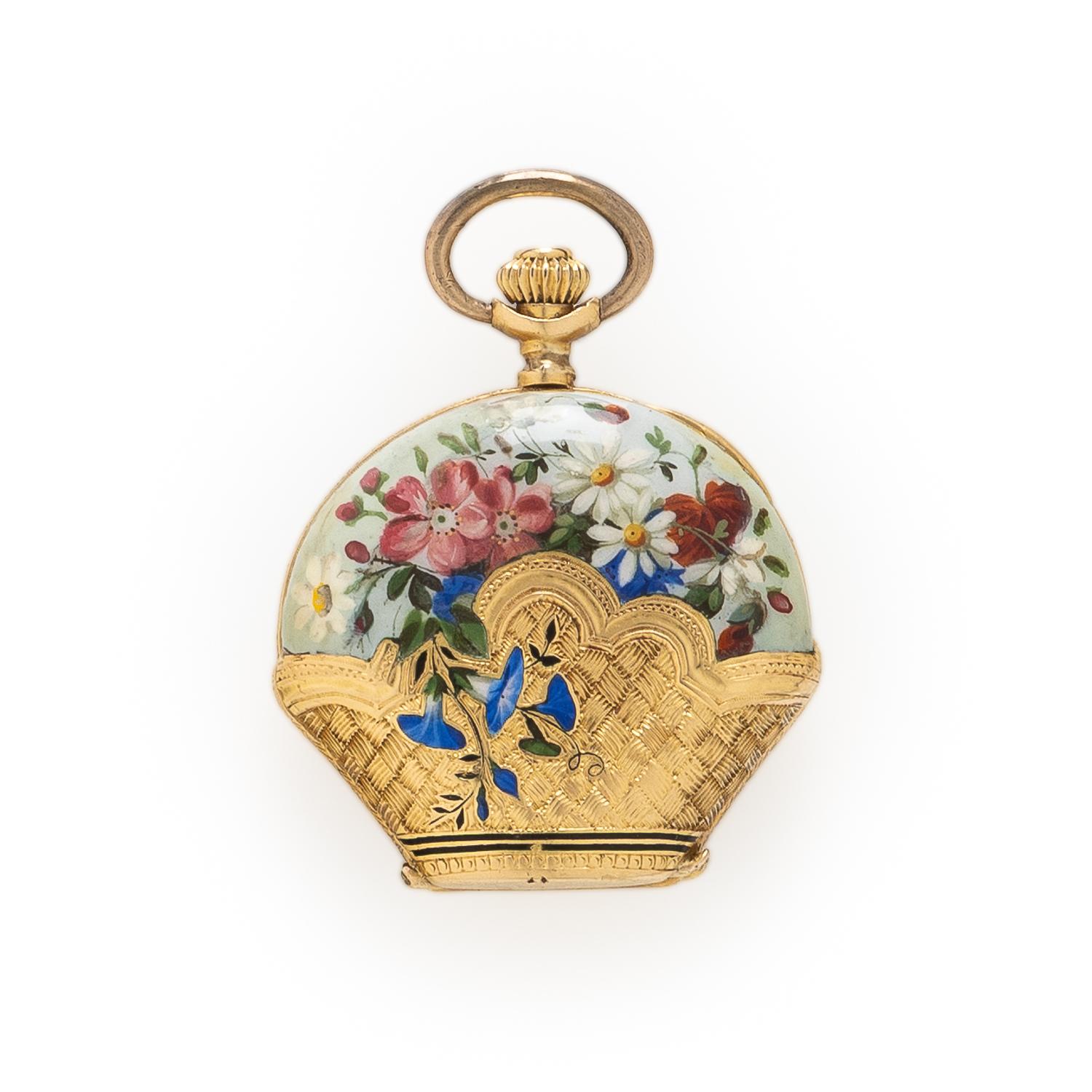 Yellow Gold and Enamel Pocket Watch with Chain