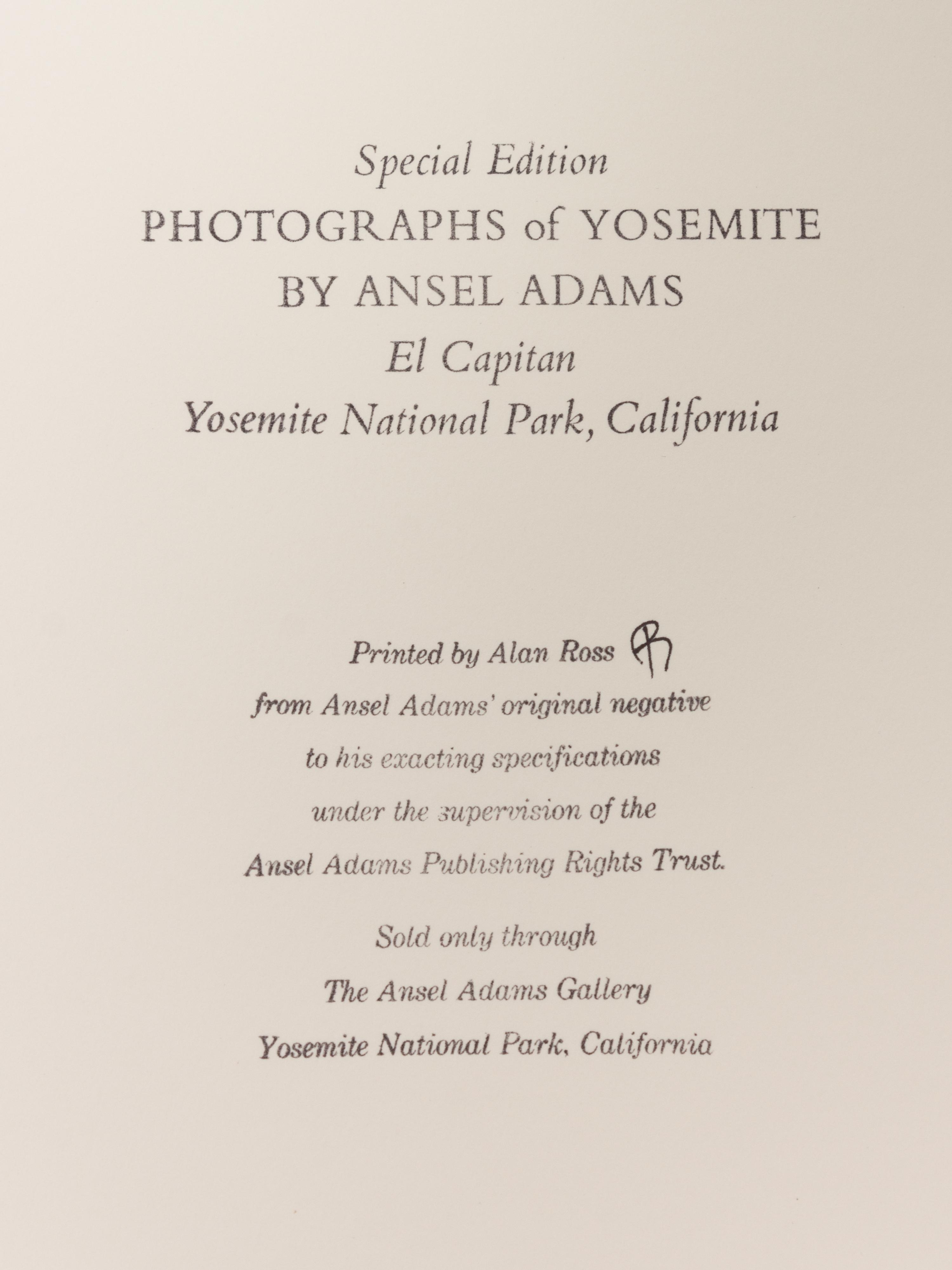A pair of Special Edition photographs printed by Alan Ross ( Moon and Half Dome, Yosemite National Park, California , 1960; El Capitan, Yosemite , 1952)