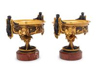 A Pair of Continental Gilt and Patinated Bronze Tazze