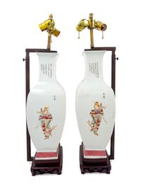 A Pair of Chinese Export Porcelain Table Lamps