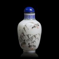 A Chinese Enameled Glass "Monk and Geese" Snuff Bottle, Signed Sun Sansong, dated early fall in yichou year