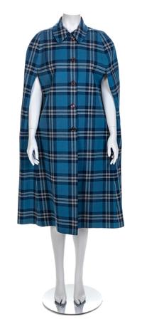 Reversible Blue and Window Pane Check Cape, 1950-60s
