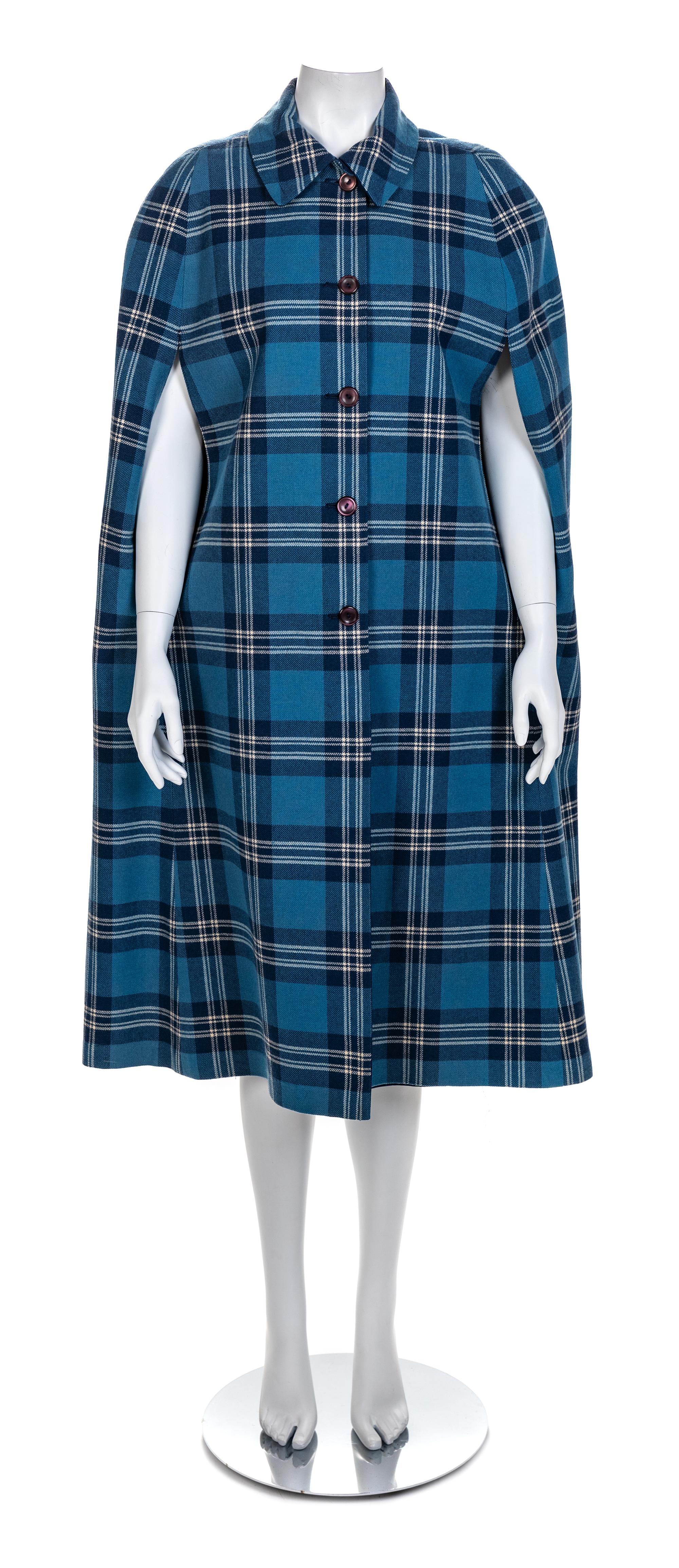 Reversible Blue and Window Pane Check Cape, 1950-60s