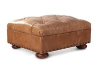 A Pair of Leather Upholstered Wingback Armchairs with Ottoman, Retailed by RH