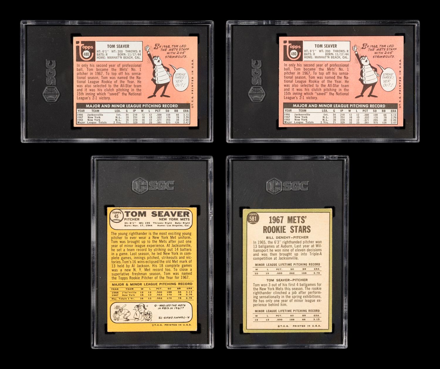 A Group of Tom Seaver Topps Baseball Cards Including 1967 Rookie Card No. 581 (SGC 3 VG),