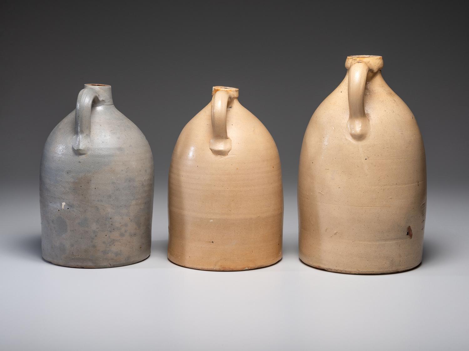 Three Cobalt Decorated Stoneware Jugs