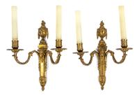 A Pair of Louis XVI Style Gilt Bronze Two-Light Sconces Height 14 inches. — 19TH CENTURY