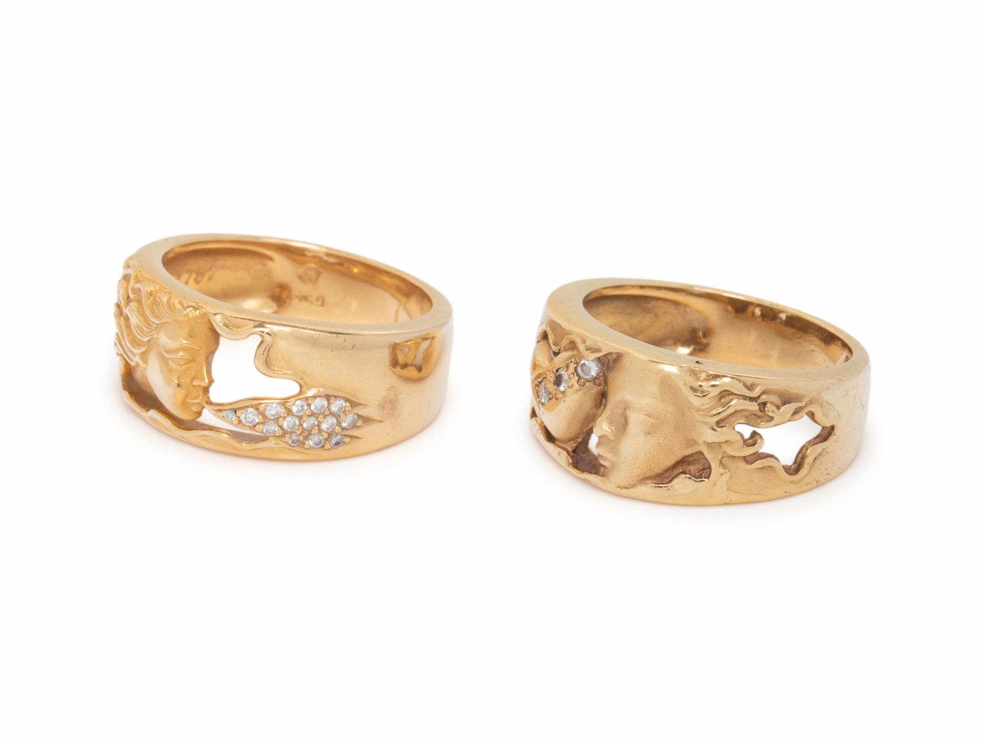 CARRERA Y CARRERA, PAIR OF YELLOW GOLD AND DIAMOND RINGS