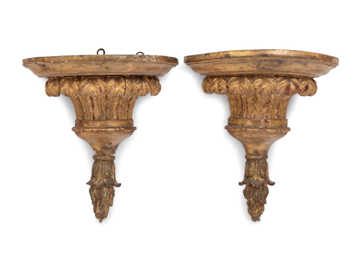 A Pair of Continental Giltwood Wall Brackets