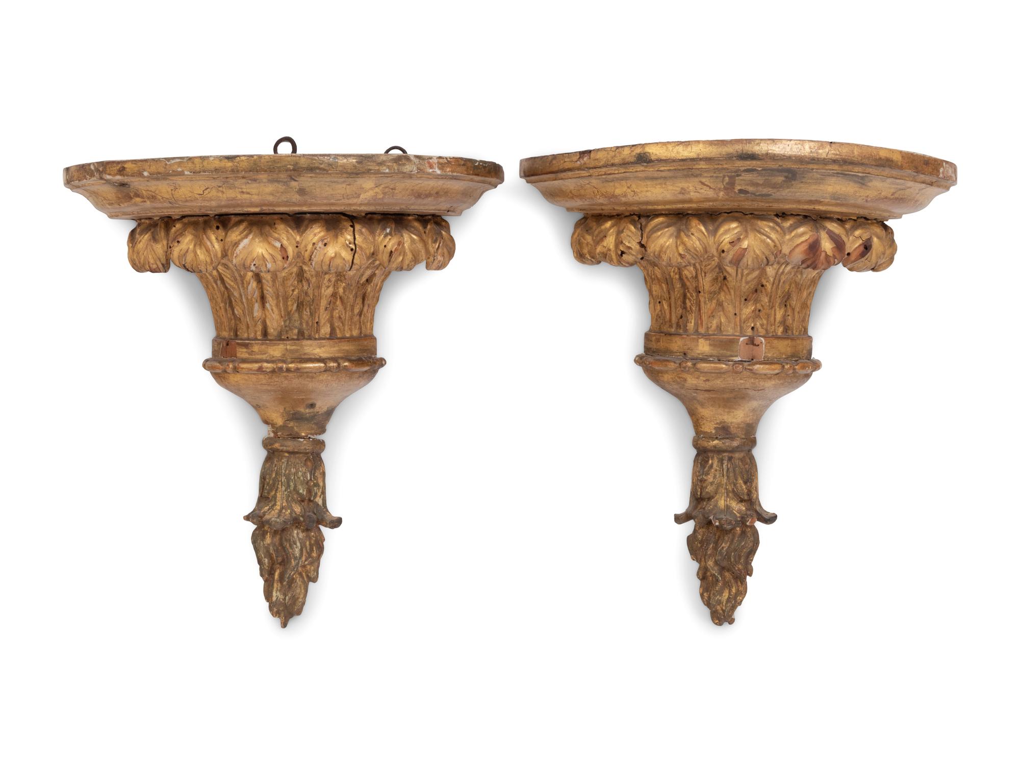 A Pair of Continental Giltwood Wall Brackets