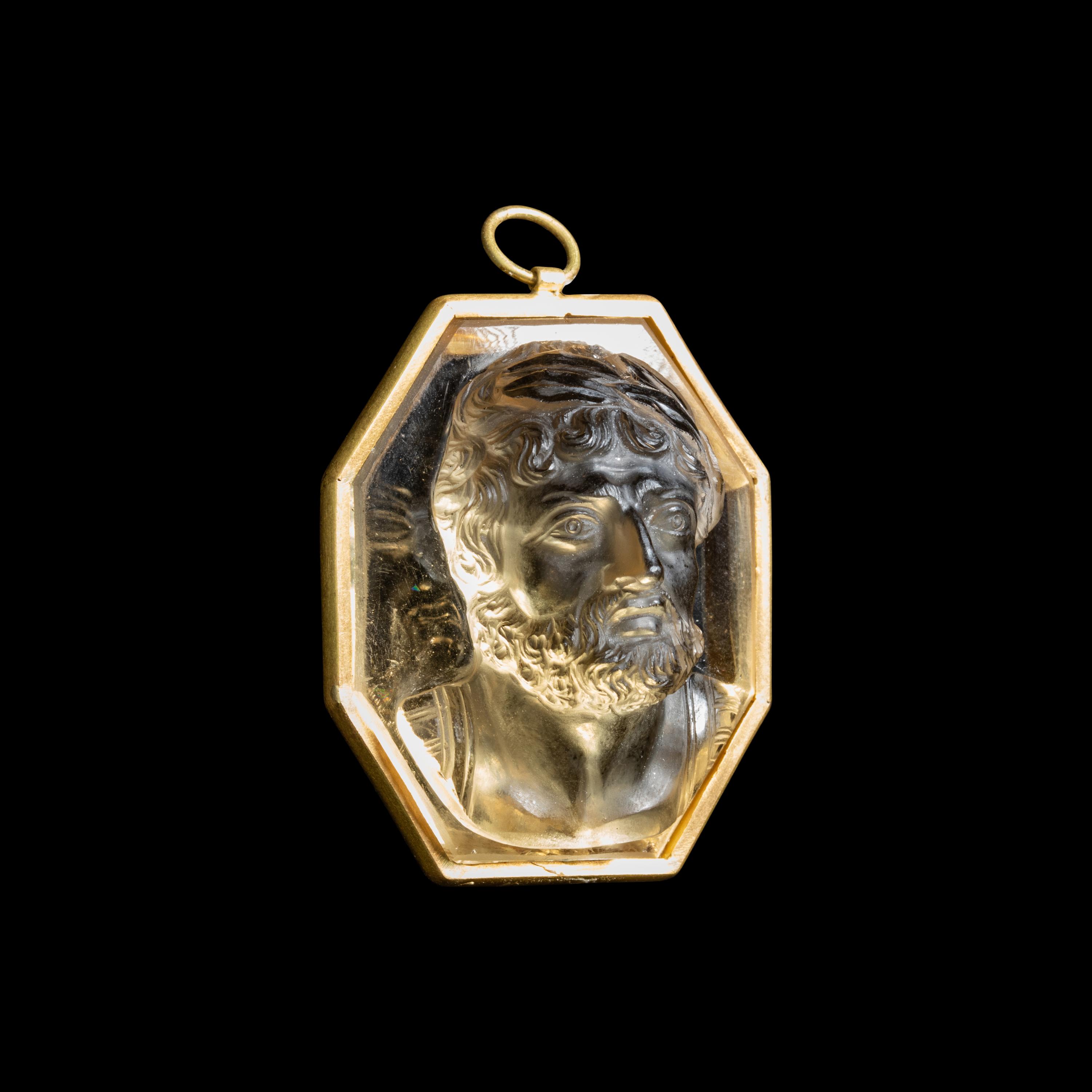 A Neoclassical Gold and Citrine Pendant with Cameo of an Emperor