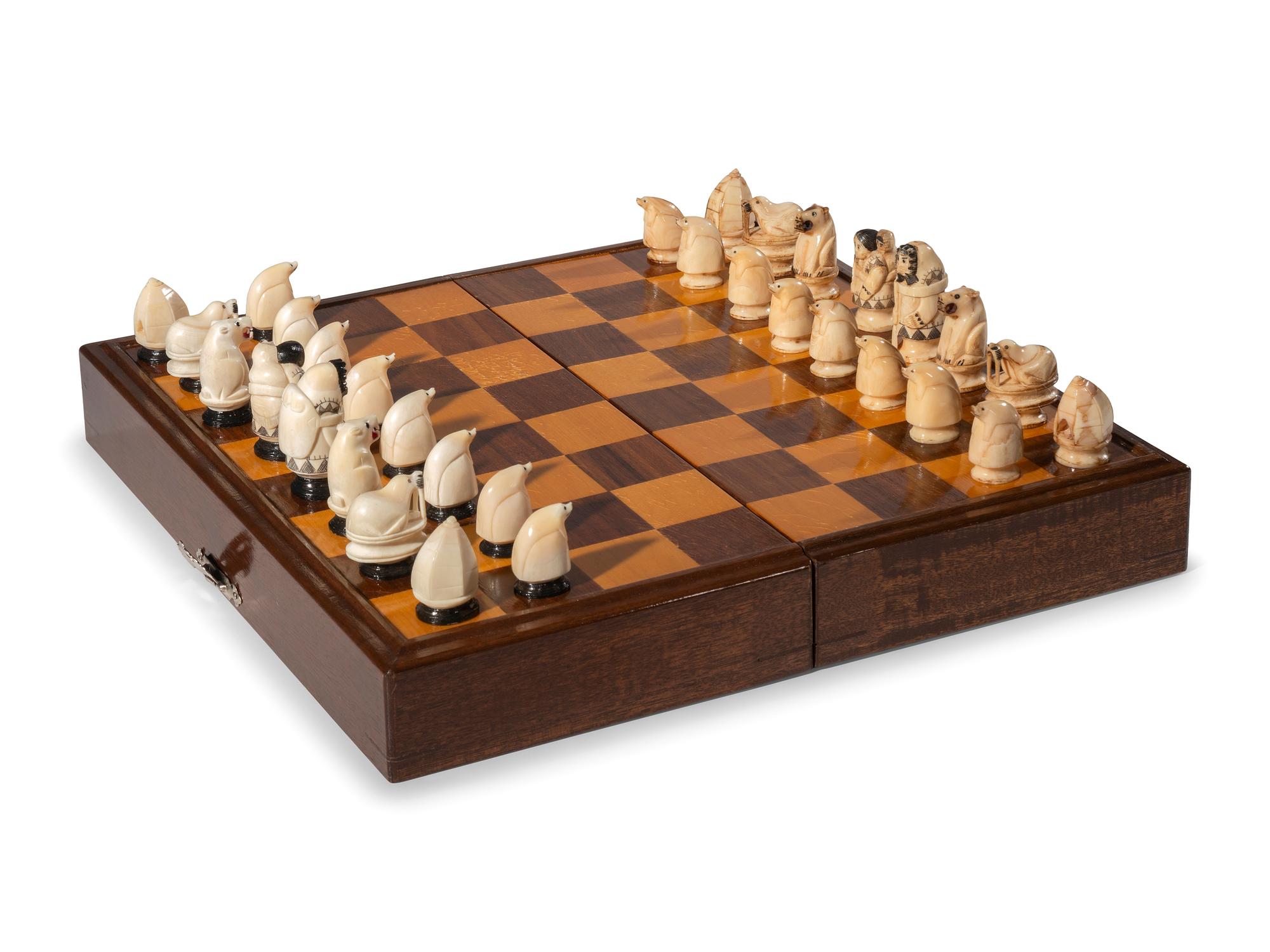 Inuit Carved Walrus Ivory Chess Set