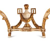 A Pair of Italian Neoclassical Style White Painted and Parcel Gilt Marble-Top Console Tables