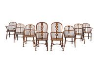An Assembled Set of Nine Yew, Elm and Beechwood Windsor Armchairs