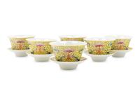 A Set of Six Chinese Porcelain Tea Bowls and Saucers