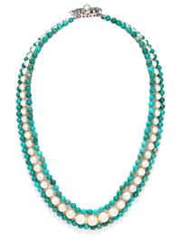 PEARL, TURQUOISE AND DIAMOND NECKLACE