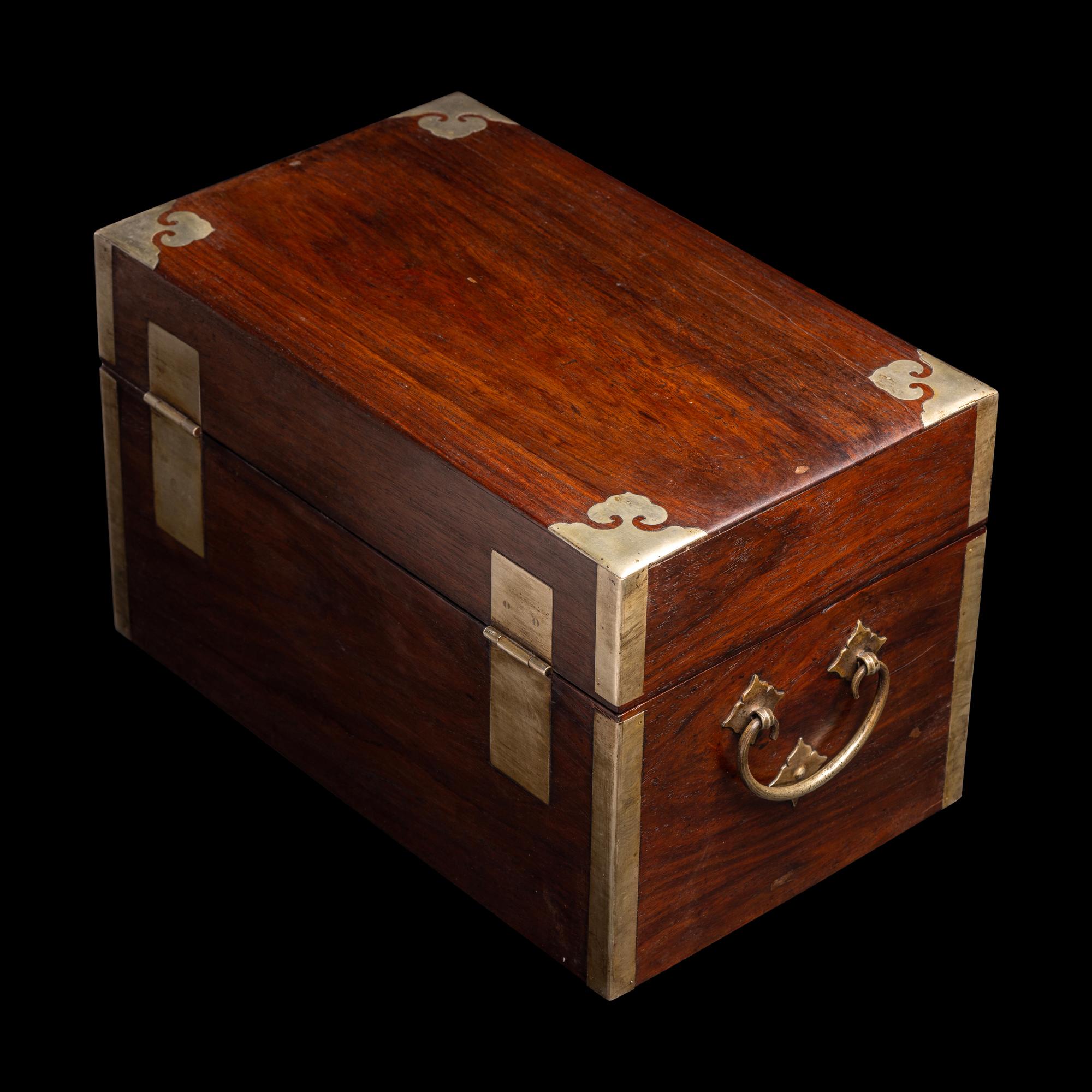 A Chinese Huanghuali Document Box, 18th/19th Century 清中期 黃花梨鑲白銅文箱