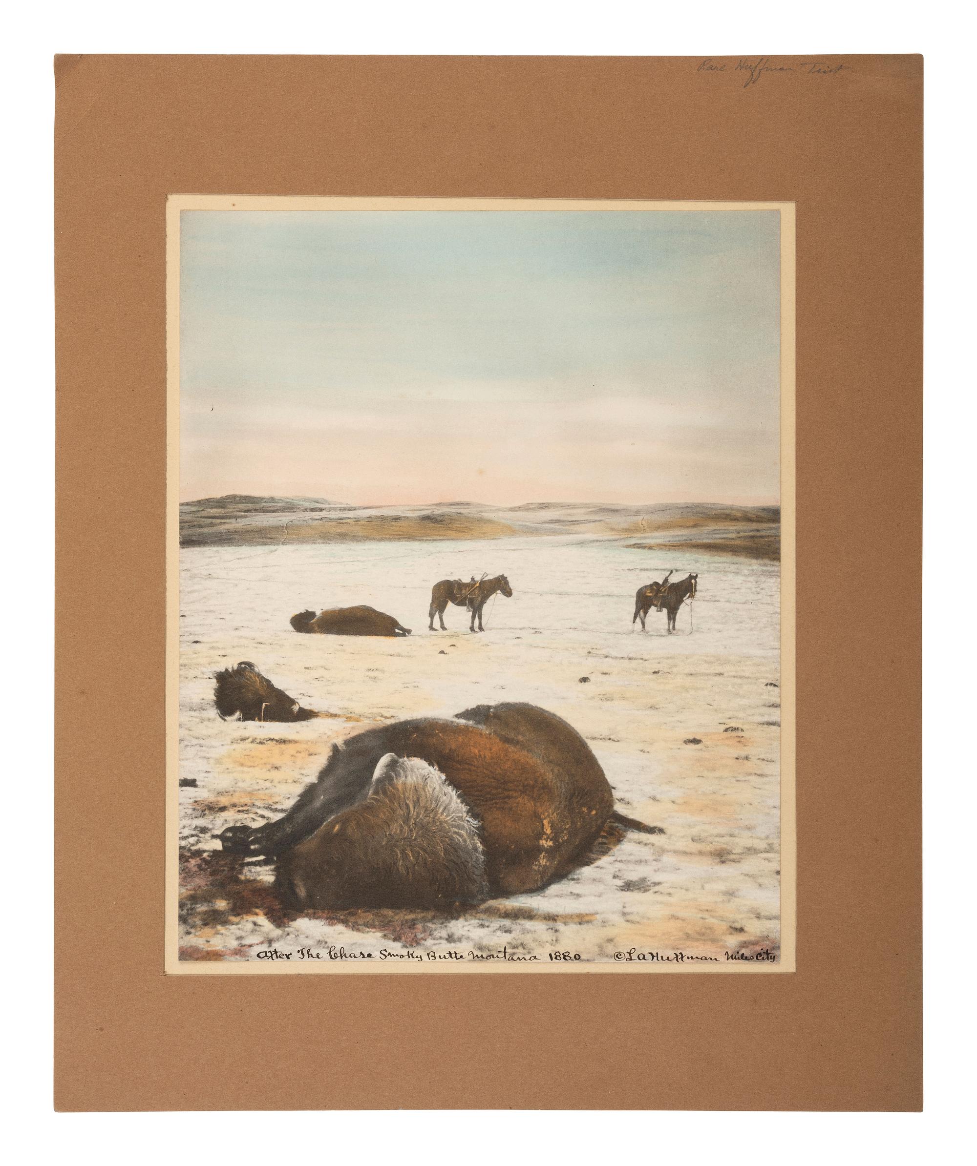 Western American -- Montana HUFFMAN, L.A. (1854-1931), photographer. After the Chase, Smokey Butte, Montana . Miles City, MT, 1880. Signed in ink.