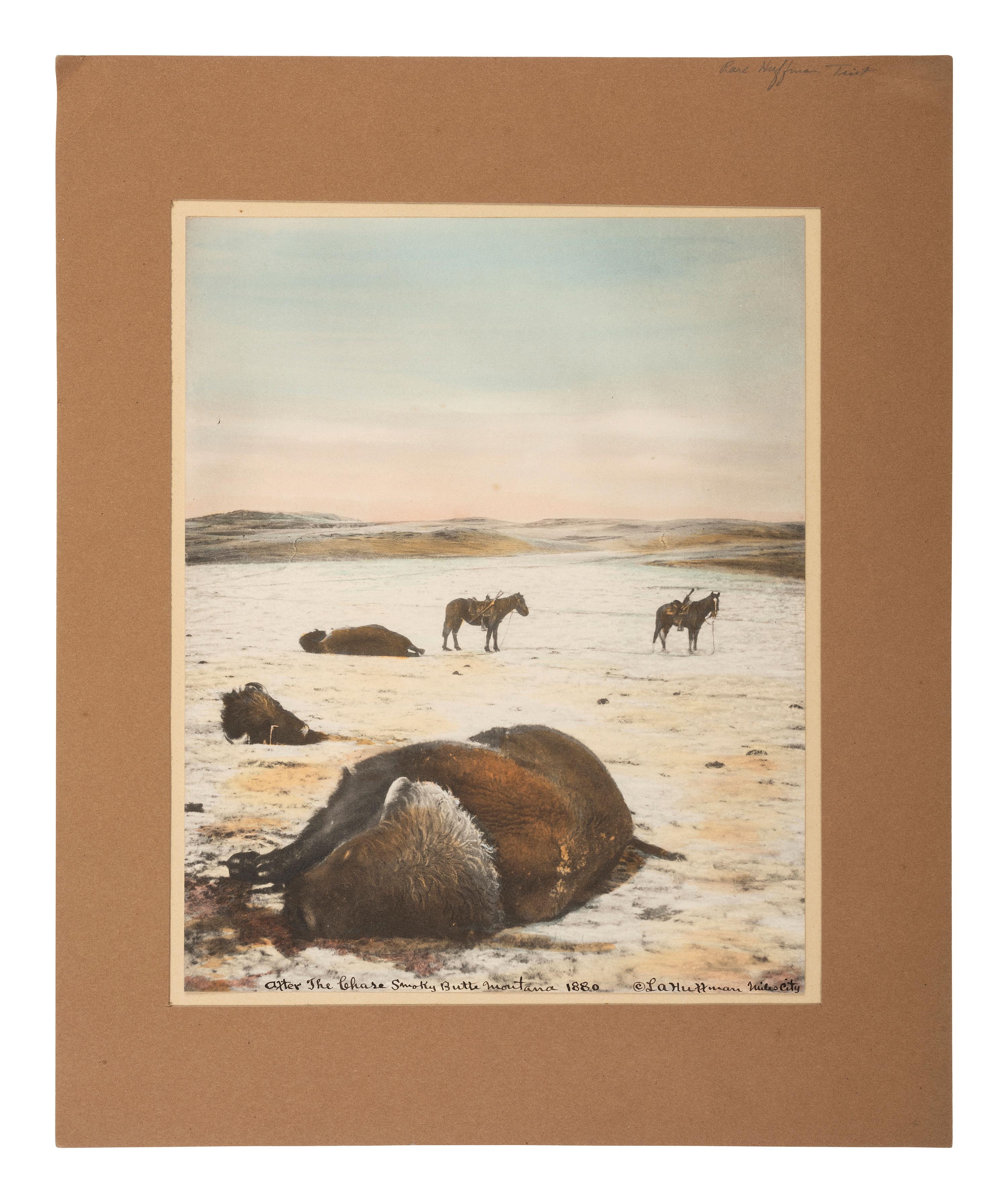 Western American -- Montana HUFFMAN, L.A. (1854-1931), photographer. After the Chase, Smokey Butte, Montana . Miles City, MT, 1880. Signed in ink.