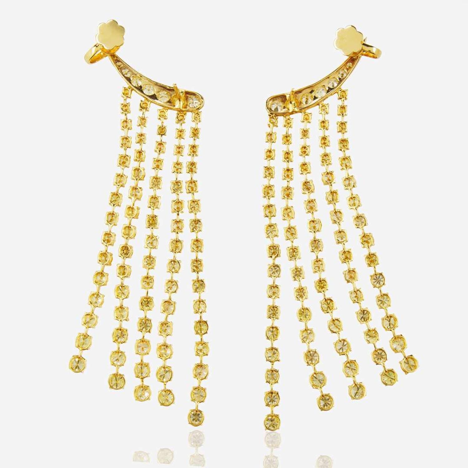 A Pair of 18K Yellow Gold and Diamond Earrings