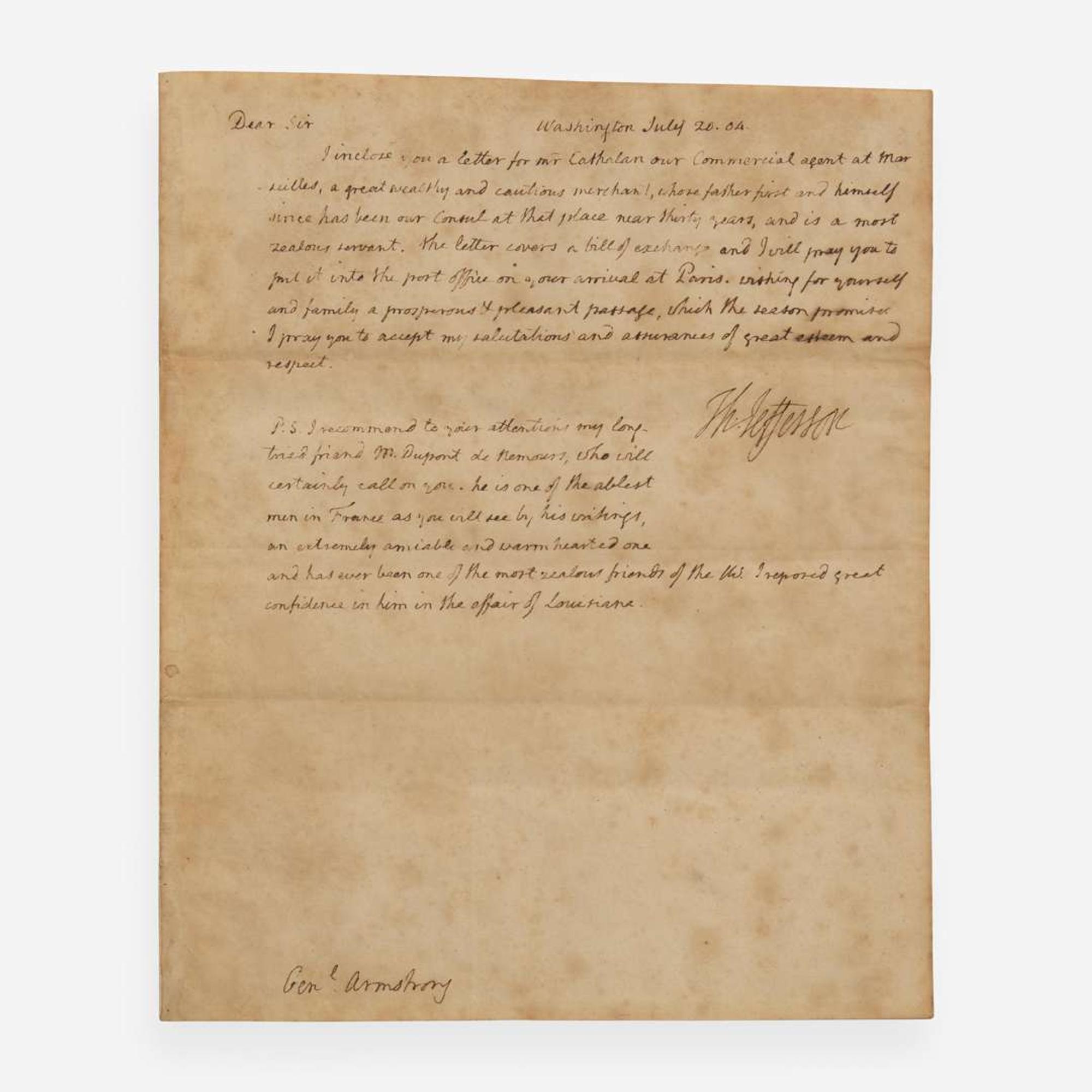 [Presidential] Jefferson, Thomas Autograph Letter, signed