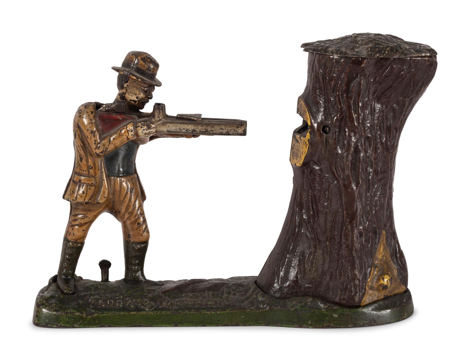 A J. & E. Stevens "Teddy and the Bear" Cast Iron Mechanical Bank