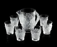 Lalique, France, Mid 20th Century, Chene Pitcher and Six Glasses