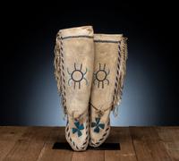 Apache Beaded Hide Moccasins, Signed by Geronimo