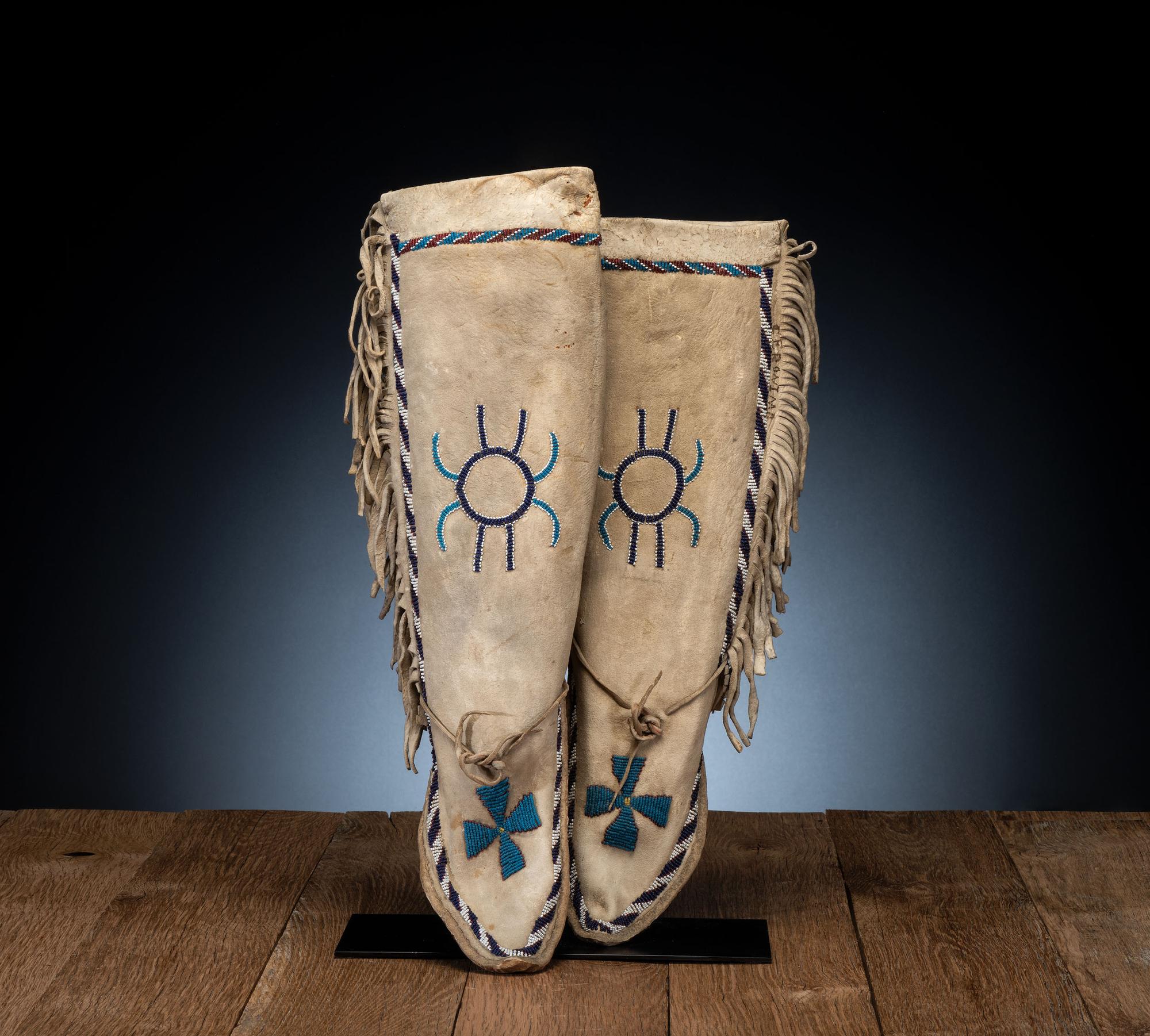 Apache Beaded Hide Moccasins, Signed by Geronimo