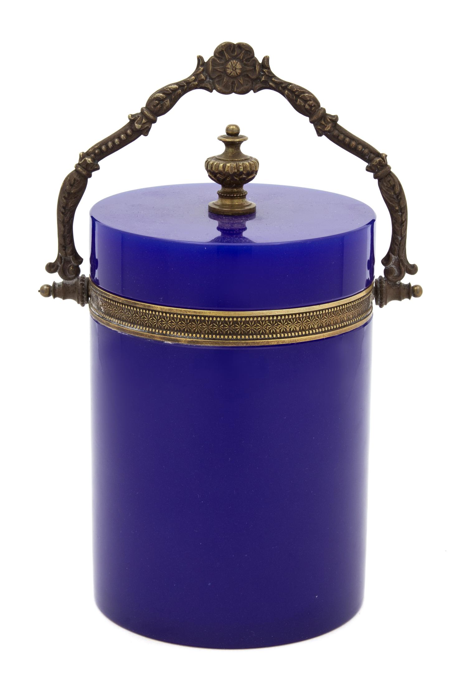 A French Blue Opaline Glass Covered Jar Height 8 1/2 inches. — 19TH CENTURY