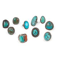 An Assortment of Navajo Silver and Turquoise Rings