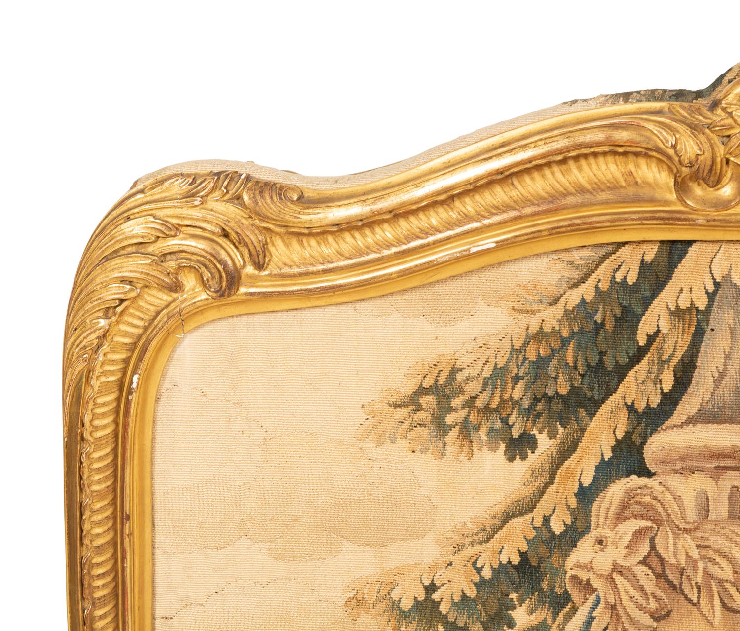 A Louis XV Style Aubusson Tapestry-Inset Giltwood Fire Screen