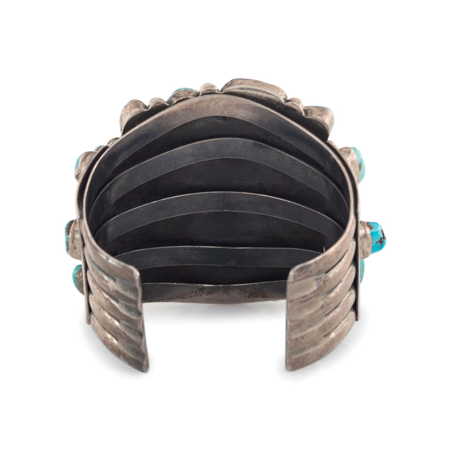 Navajo Silver and Turquoise Cluster Cuff Bracelet