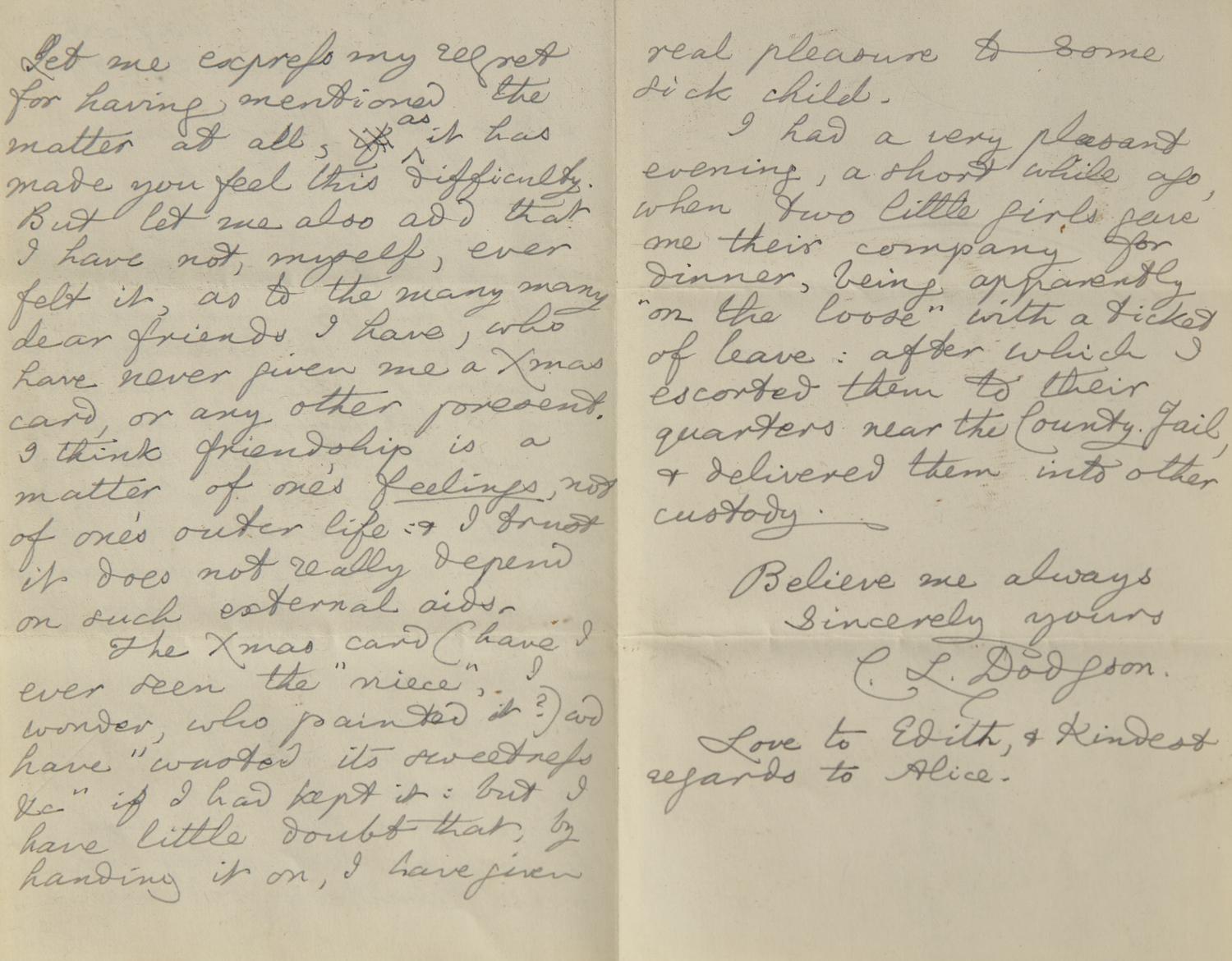 [Literature] Carroll, Lewis (Charles Lutwidge Dodgson). Autograph Letter, signed