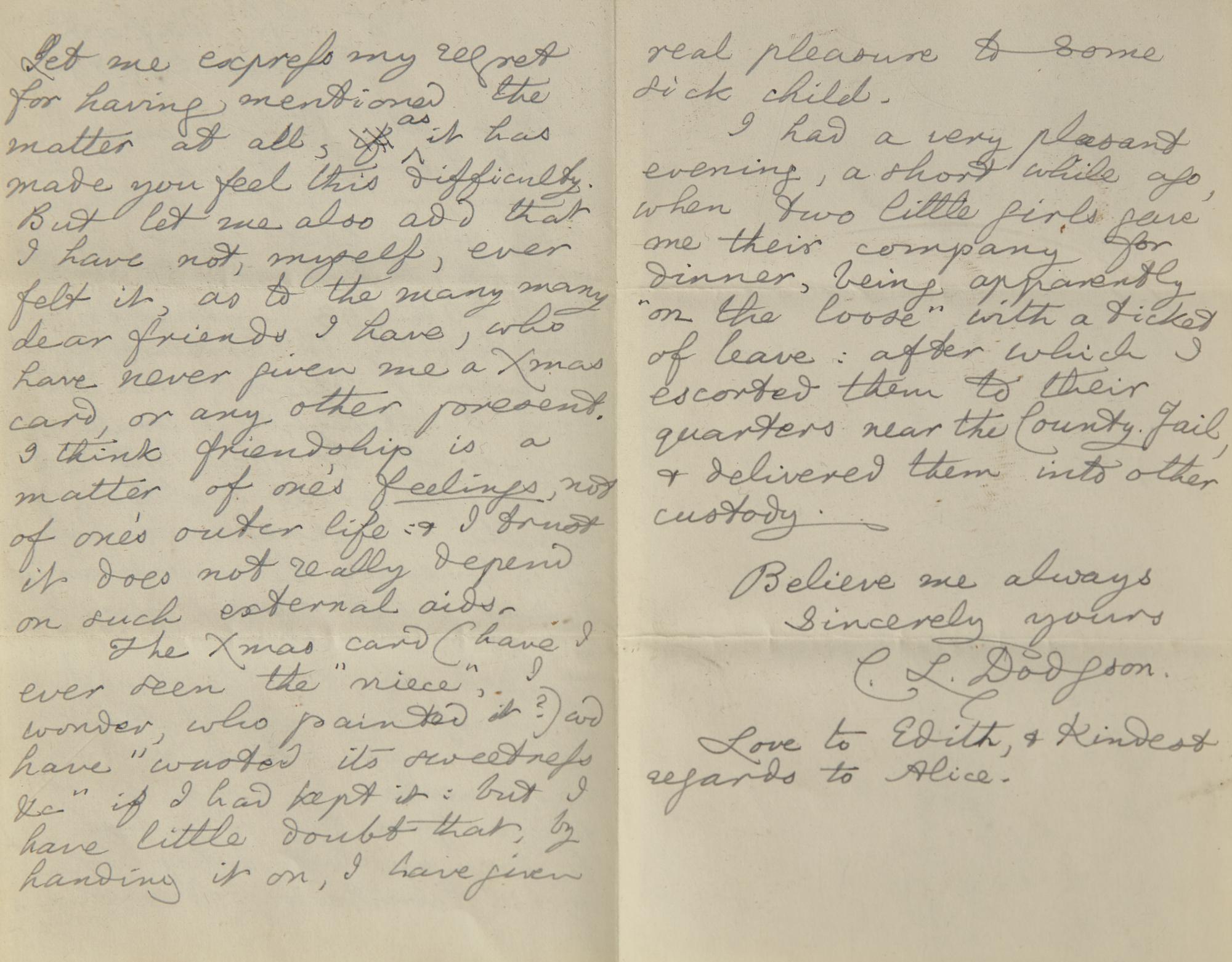 [Literature] Carroll, Lewis (Charles Lutwidge Dodgson). Autograph Letter, signed