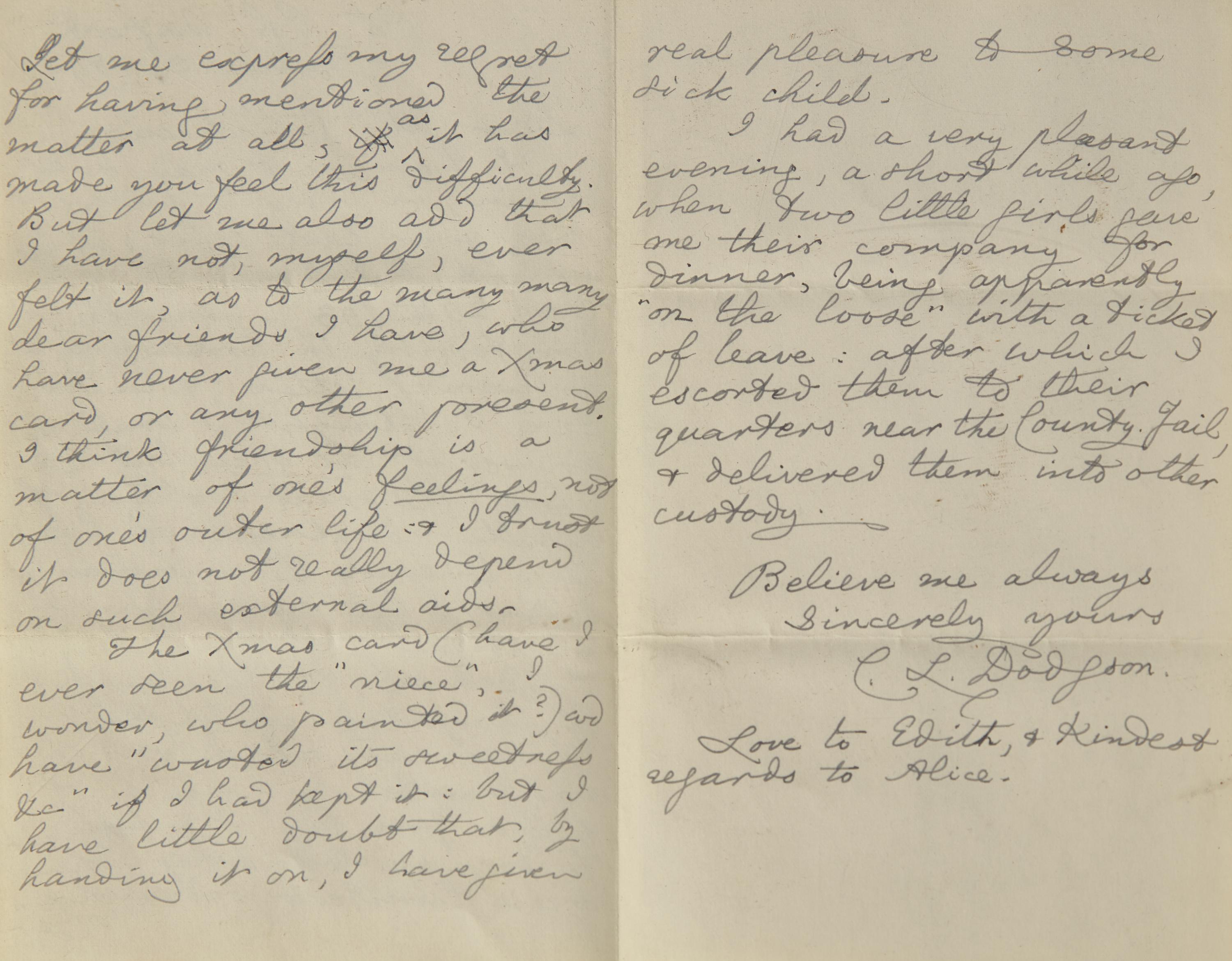 [Literature] Carroll, Lewis (Charles Lutwidge Dodgson). Autograph Letter, signed