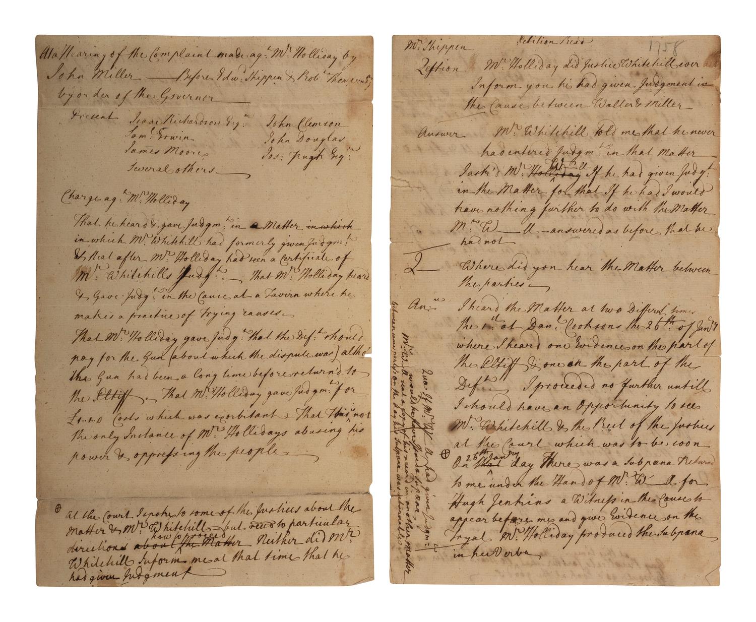 SHIPPEN, Edward, Jr. (1729-1806). A collection of legal documents.