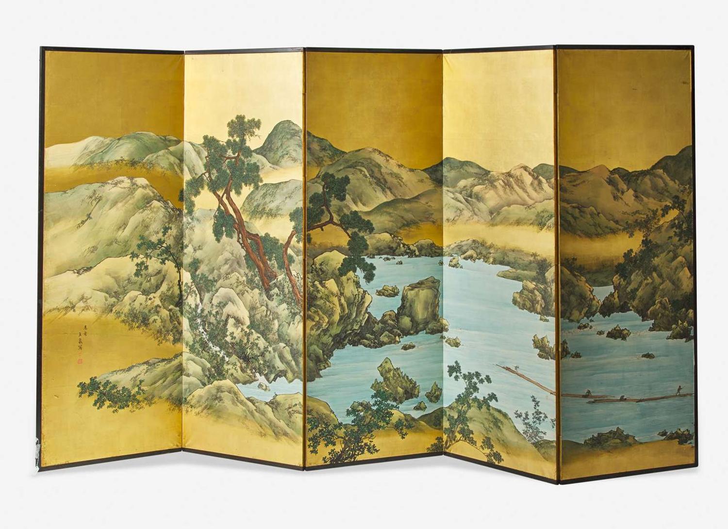 Yamada Bunko (Japanese, 1846-1902), A Five-Panel Landscape Screen