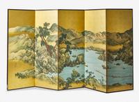 Yamada Bunko (Japanese, 1846-1902), A Five-Panel Landscape Screen