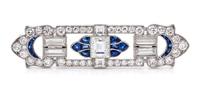 An Art Deco Platinum, Diamond and Sapphire Brooch,