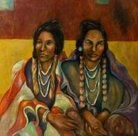 Larry Franks, (American, 1926-2006), Two Waiting Indian Women