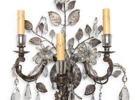 A Pair of Silvered Metal and Glass Three-Light Sconces in the Style of Maison Baguès