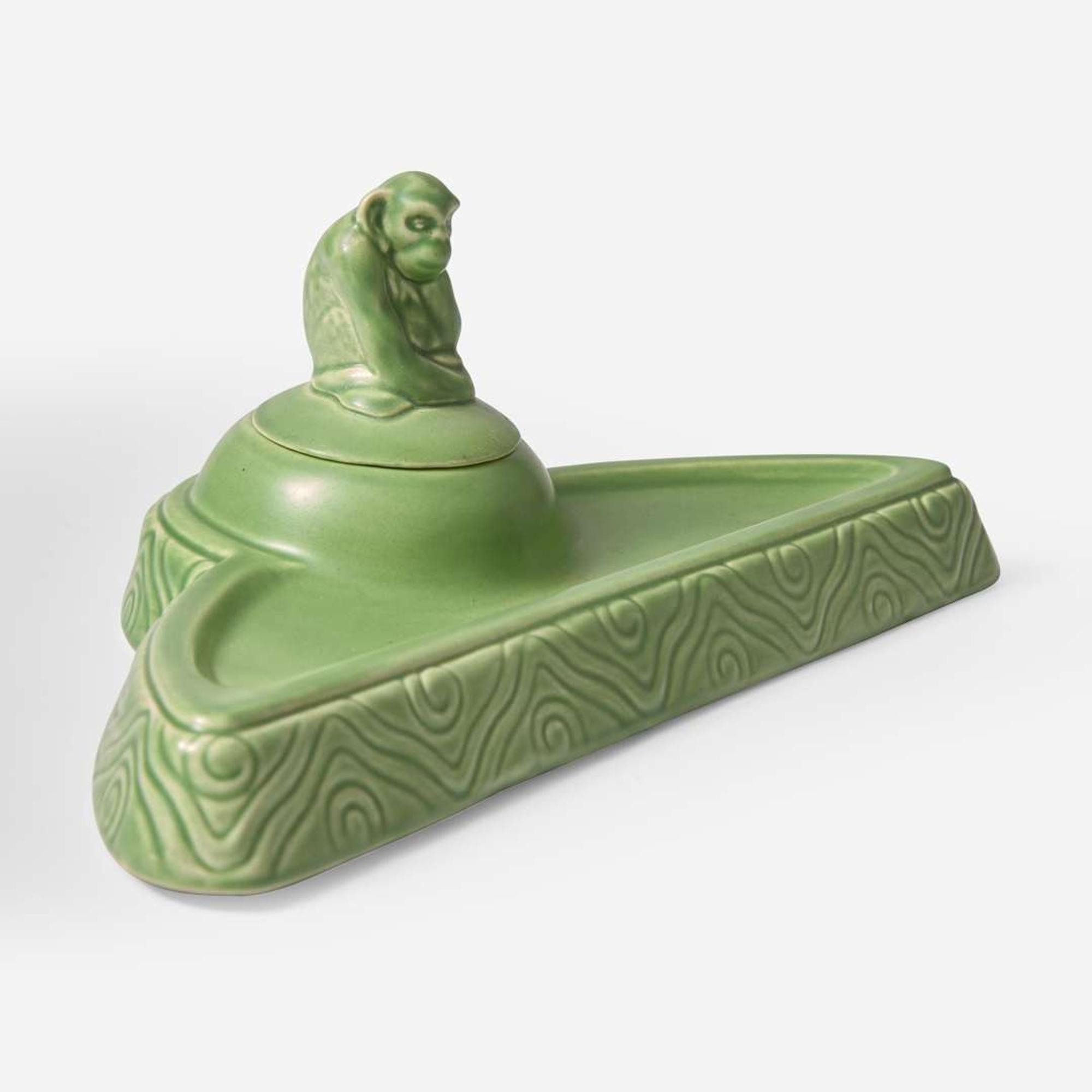 A Wedgwood Erling (“Eric”) B. Olsen (1903-1992) Designed Matt Green Glazed Inkstand UK, early 1930s