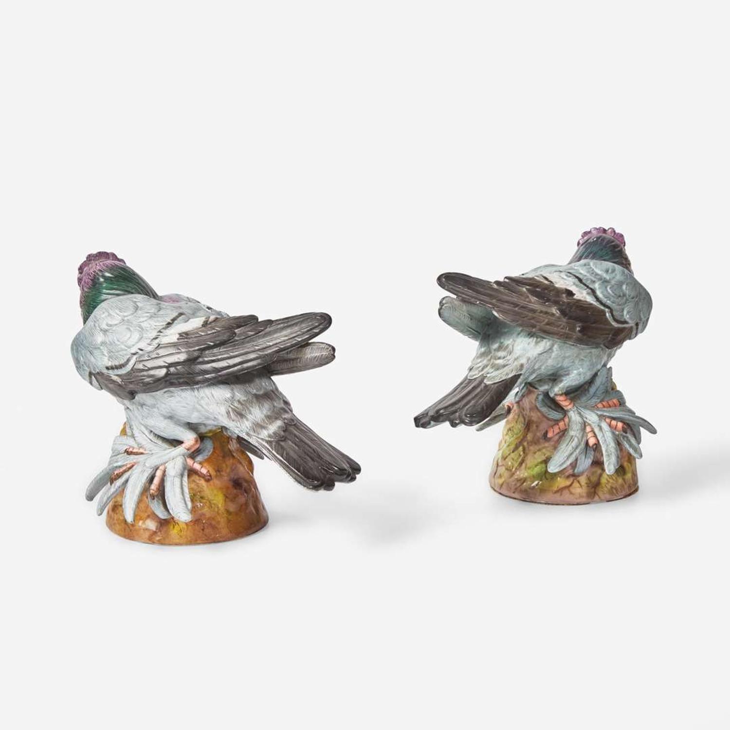 A pair of German porcelain pigeons Probably Sitzendorf, 1884-1902