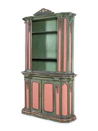 An Italian Baroque Style Painted and Parcel Gilt Bookcase