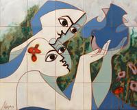 Two Girls with a Dove