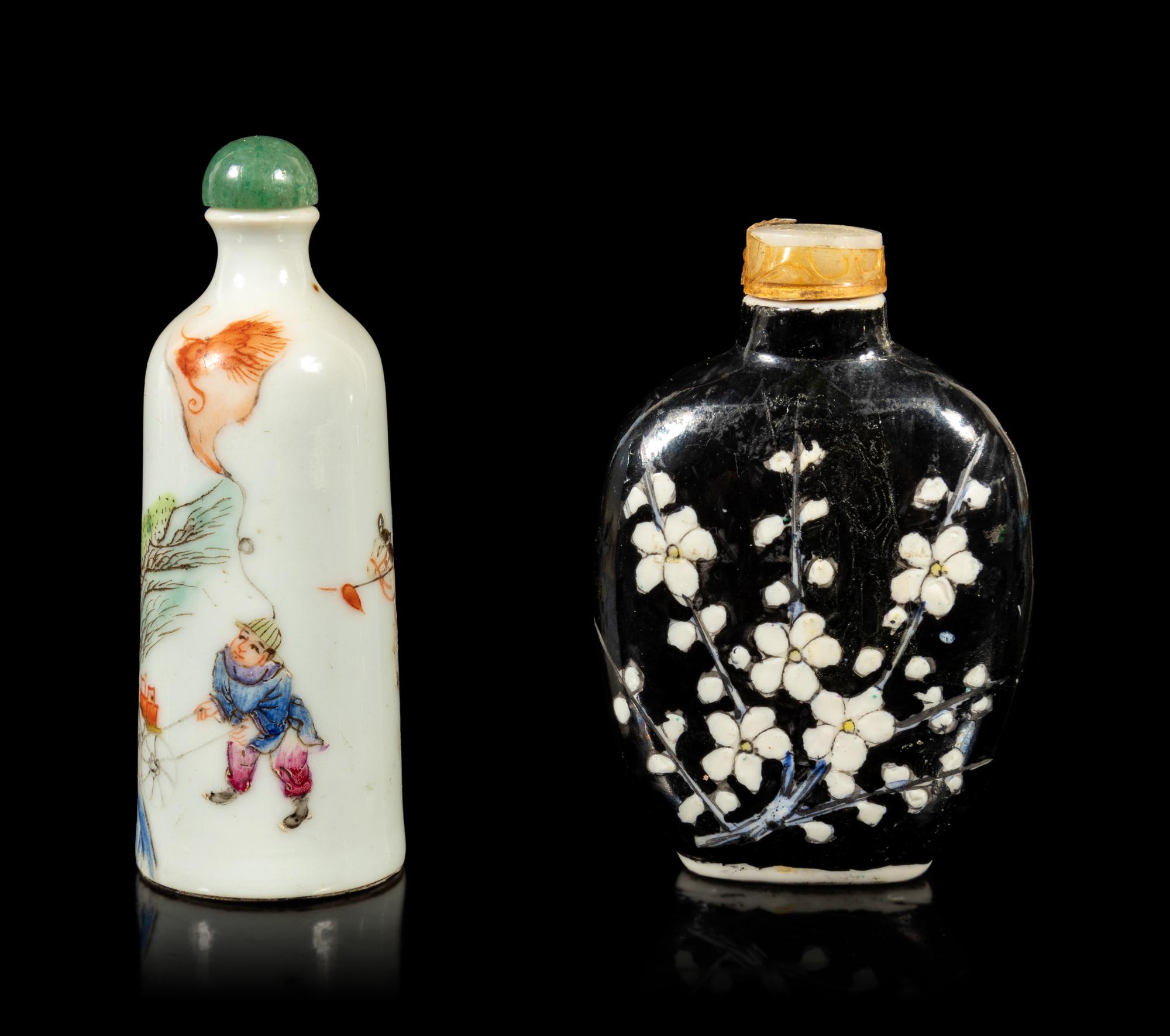 Two Chinese Famille Rose Porcelain Snuff Bottles